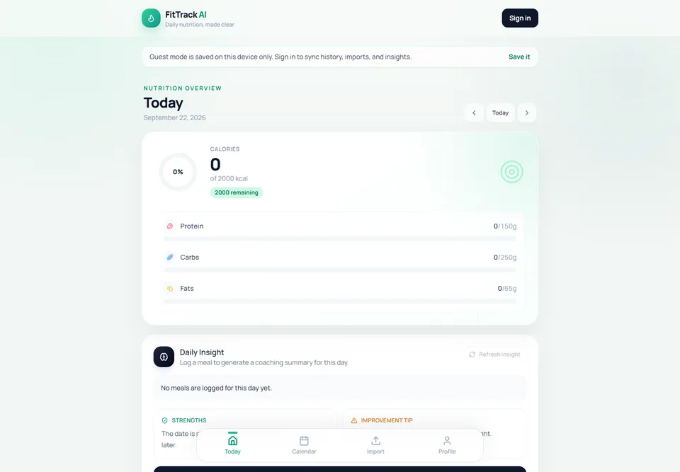 Nutrition AI Tracker application interface